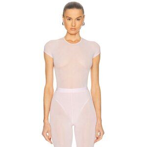 WARDROBE.NYC Sheer Cap Sleeve Bodysuit in Blush Pink X-Small New Womens AS-IS